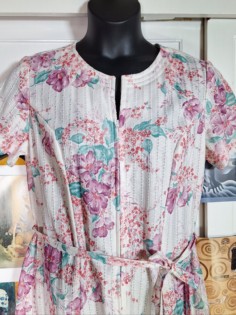 Vintage 70s Floral House Dress L/XL Semi Sheer Grannycore Cottagecore Muumuu - Picture 3 of 8
